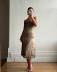 Vintage Y2K Mocha Silk Organza Set With 3D Floral Applique