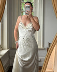 Vintage 90s Italian Crystal and Rhinestone Silk Backless Wedding Gown