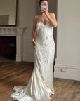 Vintage 90s Italian Crystal and Rhinestone Silk Backless Wedding Gown