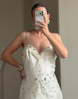 Vintage 90s Italian Crystal and Rhinestone Silk Backless Wedding Gown