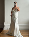Vintage 90s Italian Crystal and Rhinestone Silk Backless Wedding Gown