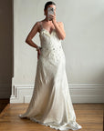 Vintage 90s Italian Crystal and Rhinestone Silk Backless Wedding Gown