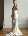 Vintage 90s Italian Crystal and Rhinestone Silk Backless Wedding Gown