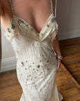 Vintage 90s Italian Crystal and Rhinestone Silk Backless Wedding Gown