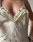 Vintage 90s Italian Crystal and Rhinestone Silk Backless Wedding Gown