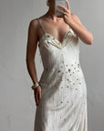 Vintage 90s Italian Crystal and Rhinestone Silk Backless Wedding Gown