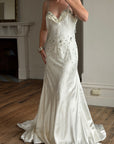 Vintage 90s Italian Crystal and Rhinestone Silk Backless Wedding Gown