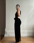 Vintage 90s Velvet Open Back Minimalist Maxi Dress