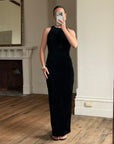 Vintage 90s Velvet Open Back Minimalist Maxi Dress