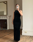 Vintage 90s Velvet Open Back Minimalist Maxi Dress