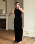 Vintage 90s Velvet Open Back Minimalist Maxi Dress
