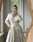 Vintage 90s Australian Made Satin Rosette Basque Waist Ballgown