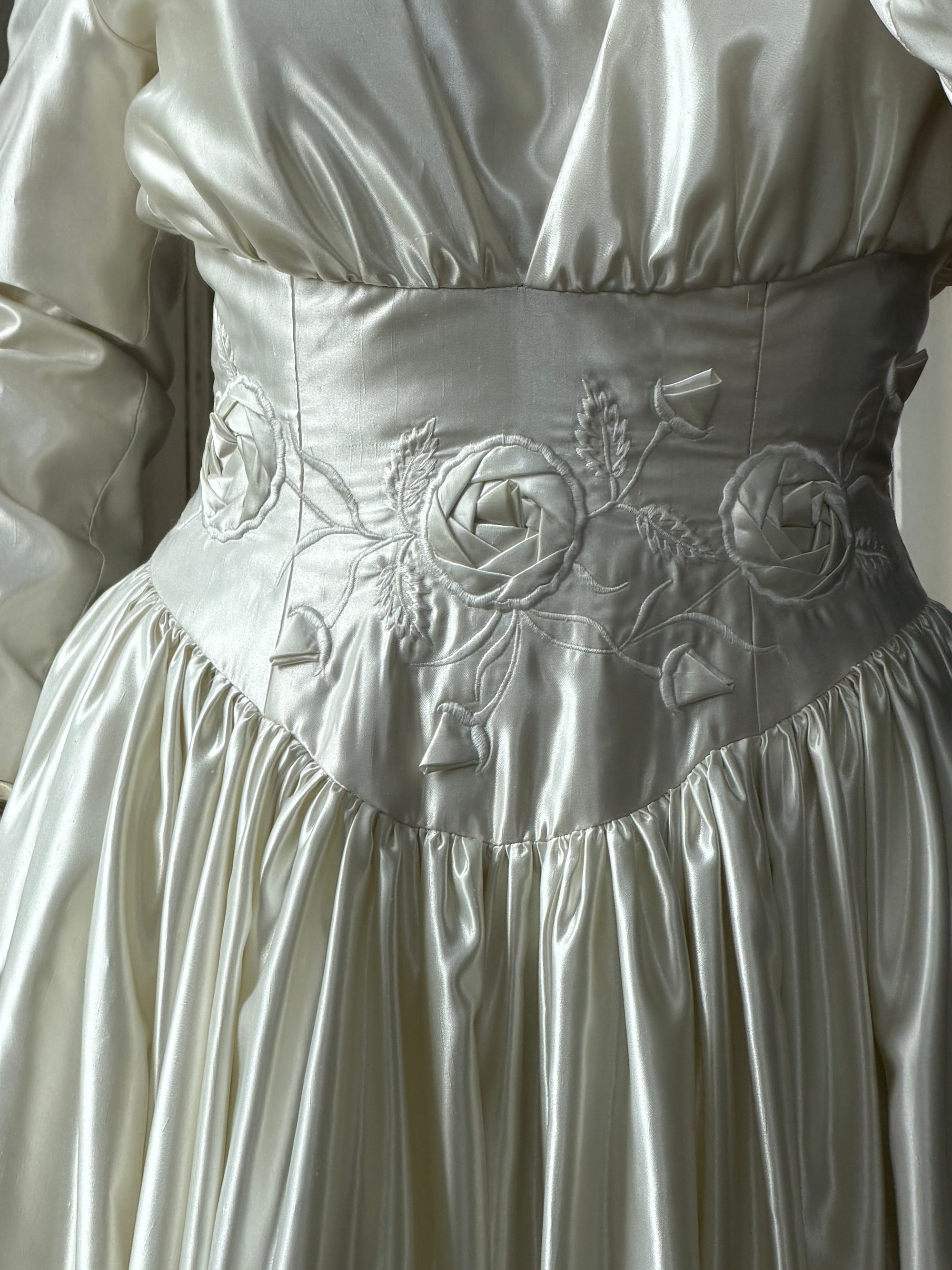 Vintage 90s Australian Made Satin Rosette Basque Waist Ballgown