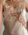 Vintage Y2K Victorias Secret Ivory Satin Champagne Lace & Pink Rosettes Mini Slip Dress