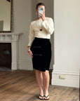 Vintage 80s Valentino Frog Closure Velvet Pencil Wrap Skirt Noir