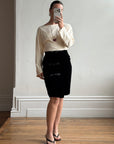 Vintage 80s Valentino Frog Closure Velvet Pencil Wrap Skirt Noir