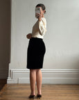 Vintage 80s Valentino Frog Closure Velvet Pencil Wrap Skirt Noir