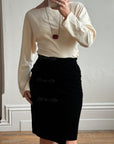 Vintage 80s Valentino Frog Closure Velvet Pencil Wrap Skirt Noir