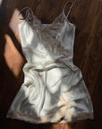 Vintage Y2K Victorias Secret Ivory Satin Champagne Lace & Pink Rosettes Mini Slip Dress