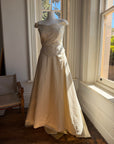 Vintage 90s Italian Embroidered Off Shoulder Two-Piece Bridal Set Fawn