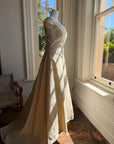 Vintage 90s Italian Embroidered Off Shoulder Two-Piece Bridal Set Fawn