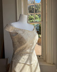 Vintage 90s Italian Embroidered Off Shoulder Two-Piece Bridal Set Fawn