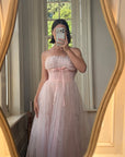 Vintage 50s Pale Pink Swiss Dot Tulle Strapless Dress