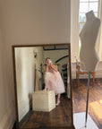 Vintage 50s Pale Pink Swiss Dot Tulle Strapless Dress
