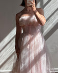 Vintage 50s Pale Pink Swiss Dot Tulle Strapless Dress