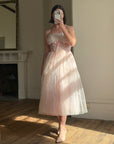 Vintage 50s Pale Pink Swiss Dot Tulle Strapless Dress