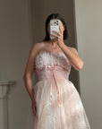 Vintage 50s Pale Pink Swiss Dot Tulle Strapless Dress