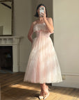 Vintage 50s Pale Pink Swiss Dot Tulle Strapless Dress