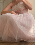 Vintage 50s Pale Pink Swiss Dot Tulle Strapless Dress