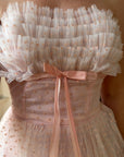 Vintage 50s Pale Pink Swiss Dot Tulle Strapless Dress