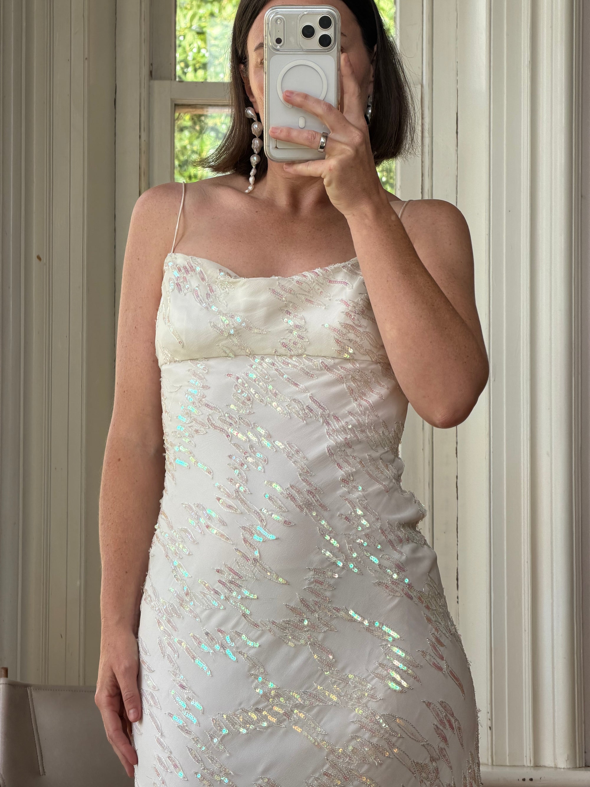 Vintage 90s Iridescent Sequin Bias Slip Dress