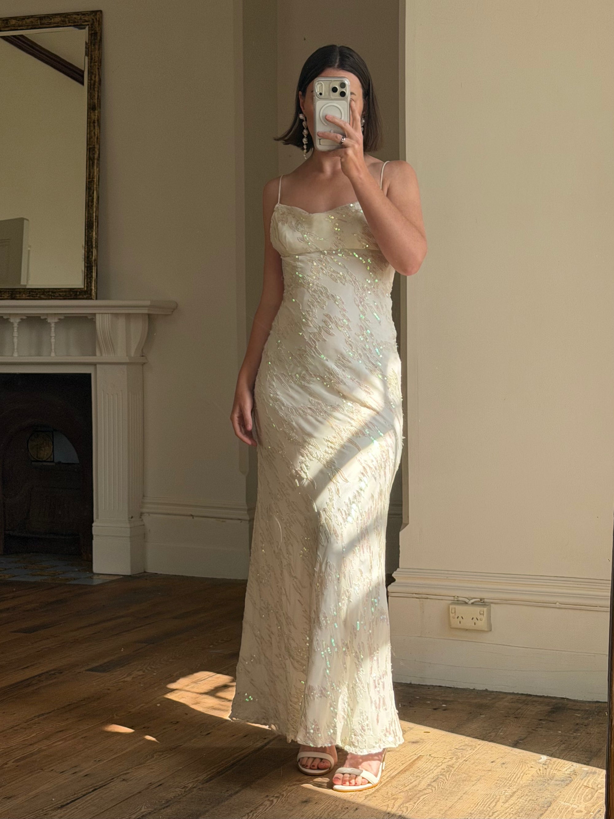 Vintage 90s Iridescent Sequin Bias Slip Dress
