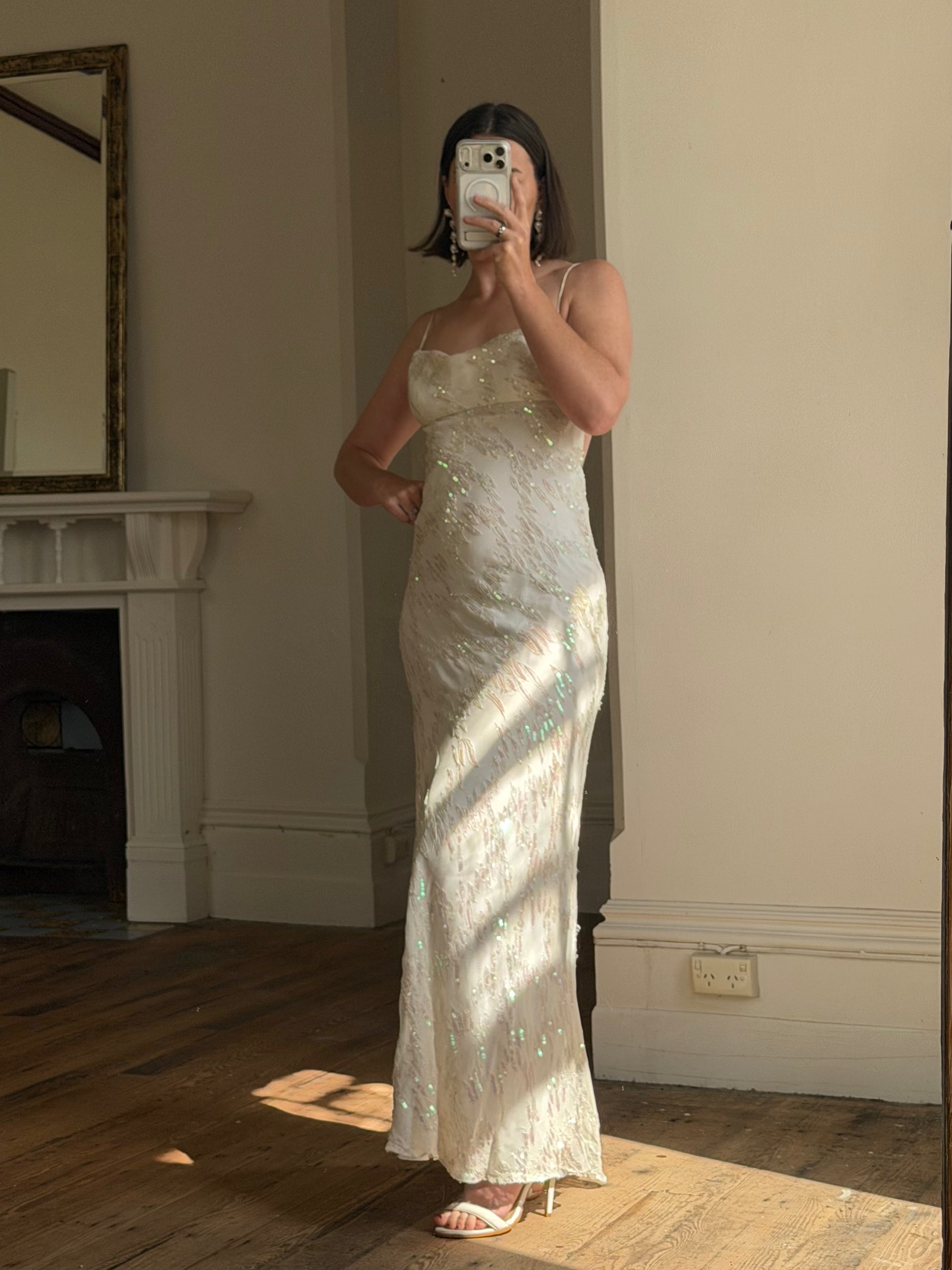 Vintage 90s Iridescent Sequin Bias Slip Dress