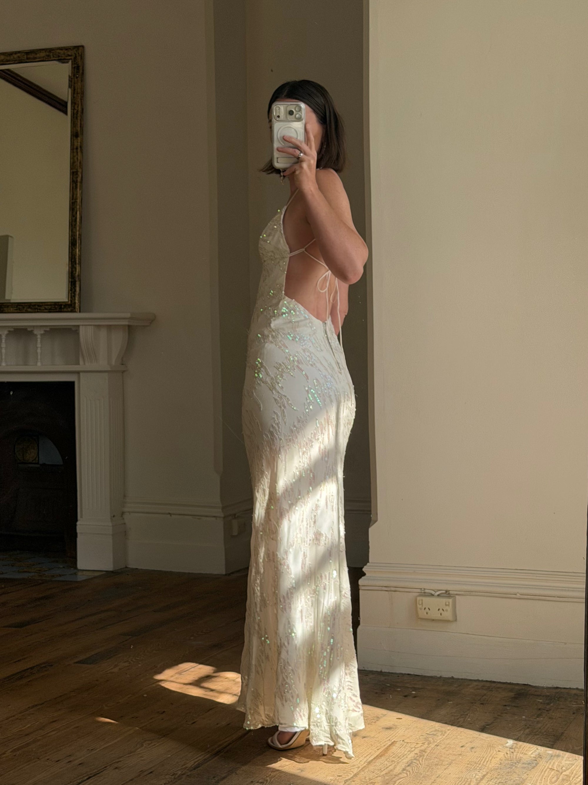 Vintage 90s Iridescent Sequin Bias Slip Dress