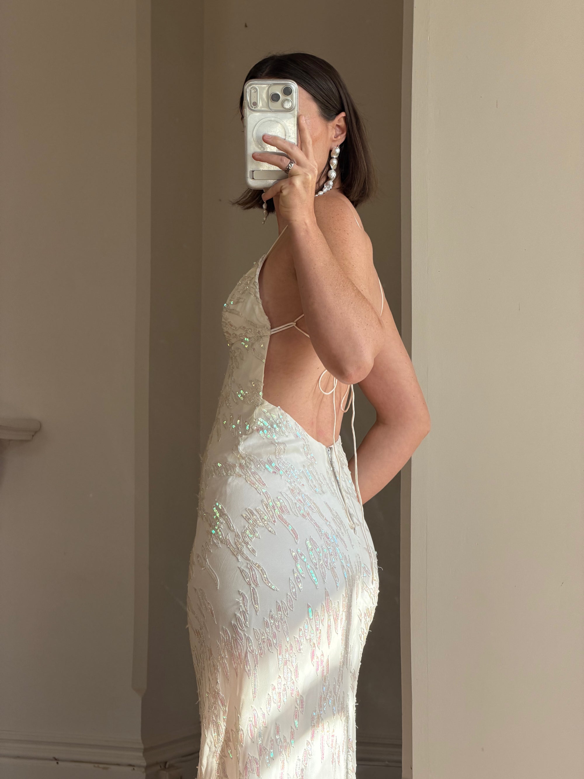 Vintage 90s Iridescent Sequin Bias Slip Dress