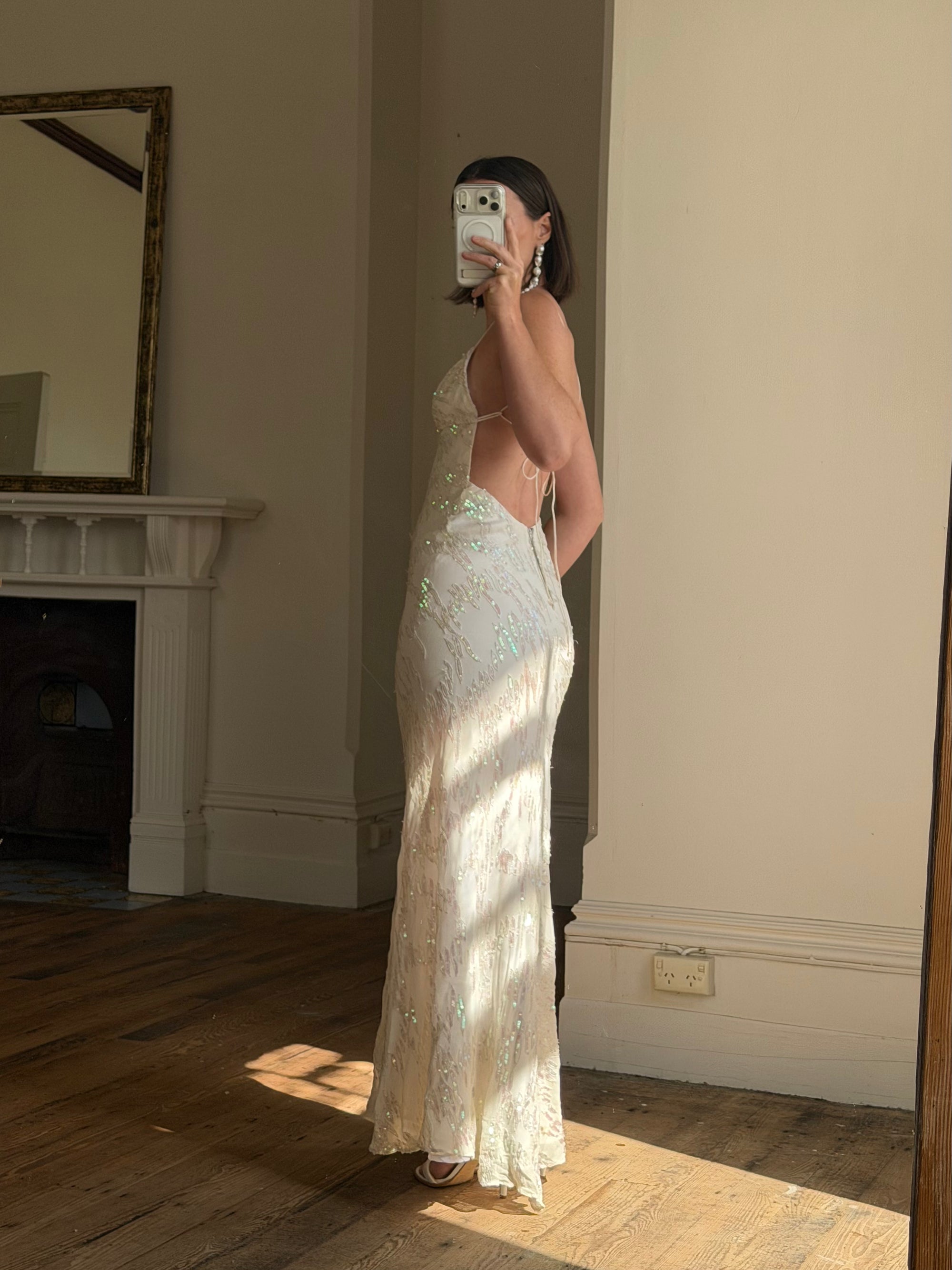 Vintage 90s Iridescent Sequin Bias Slip Dress