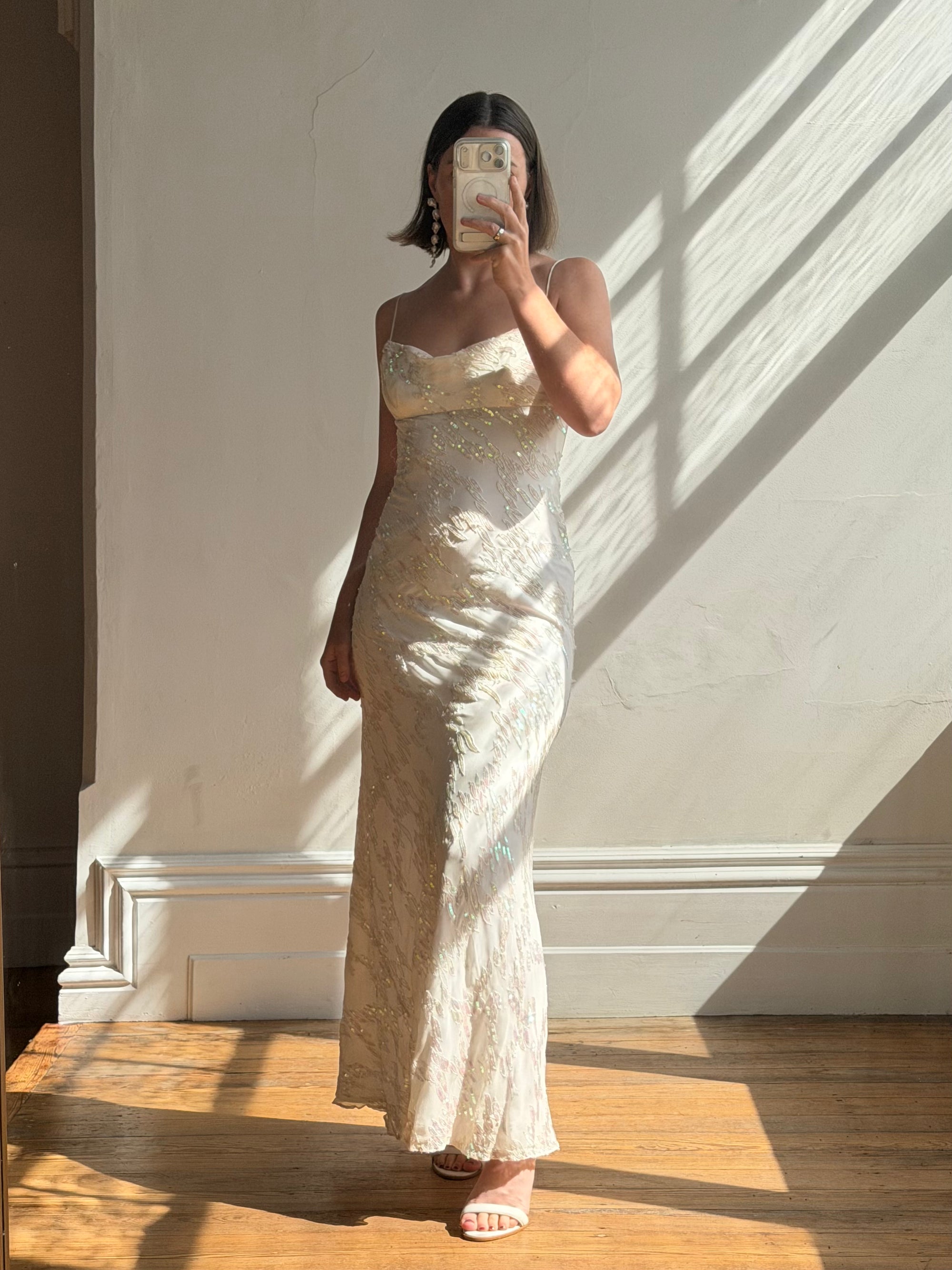 Vintage 90s Iridescent Sequin Bias Slip Dress