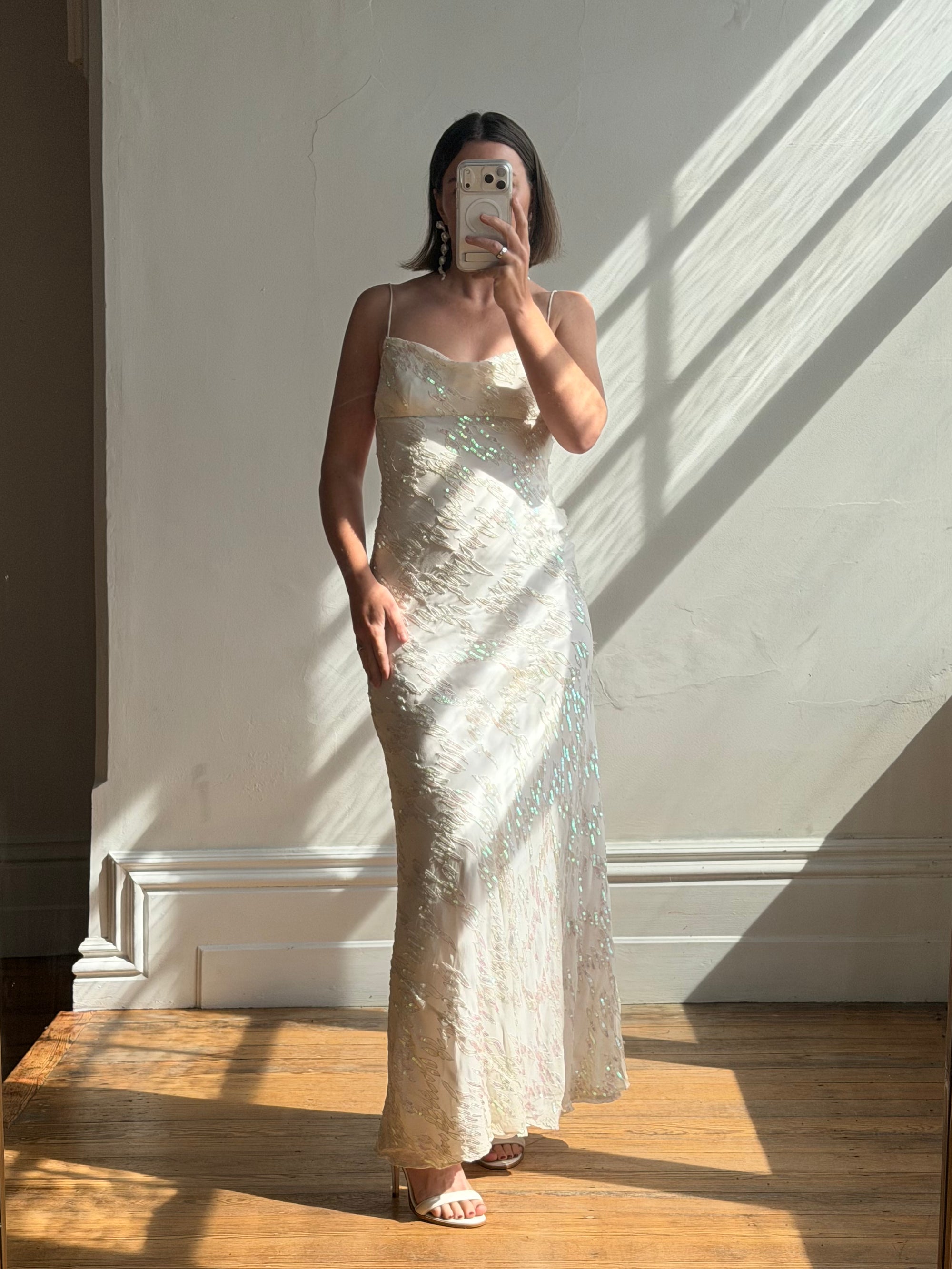 Vintage 90s Iridescent Sequin Bias Slip Dress