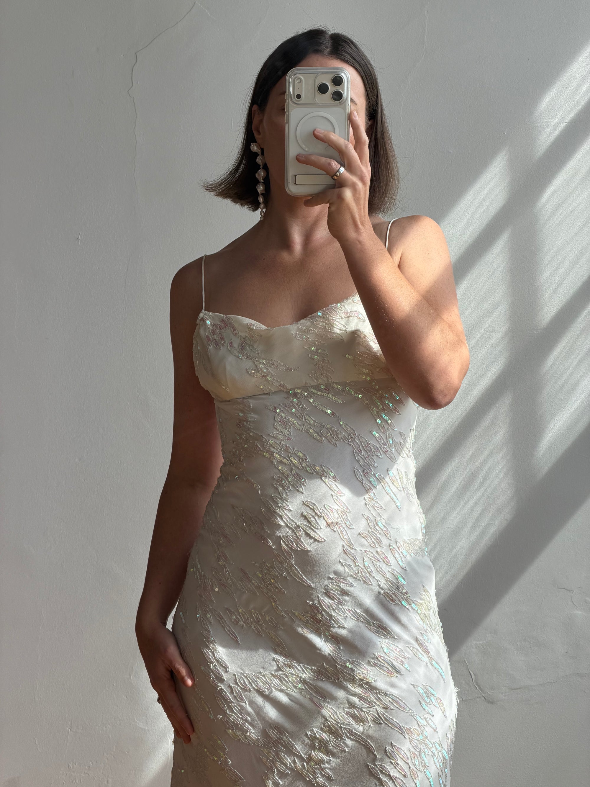 Vintage 90s Iridescent Sequin Bias Slip Dress