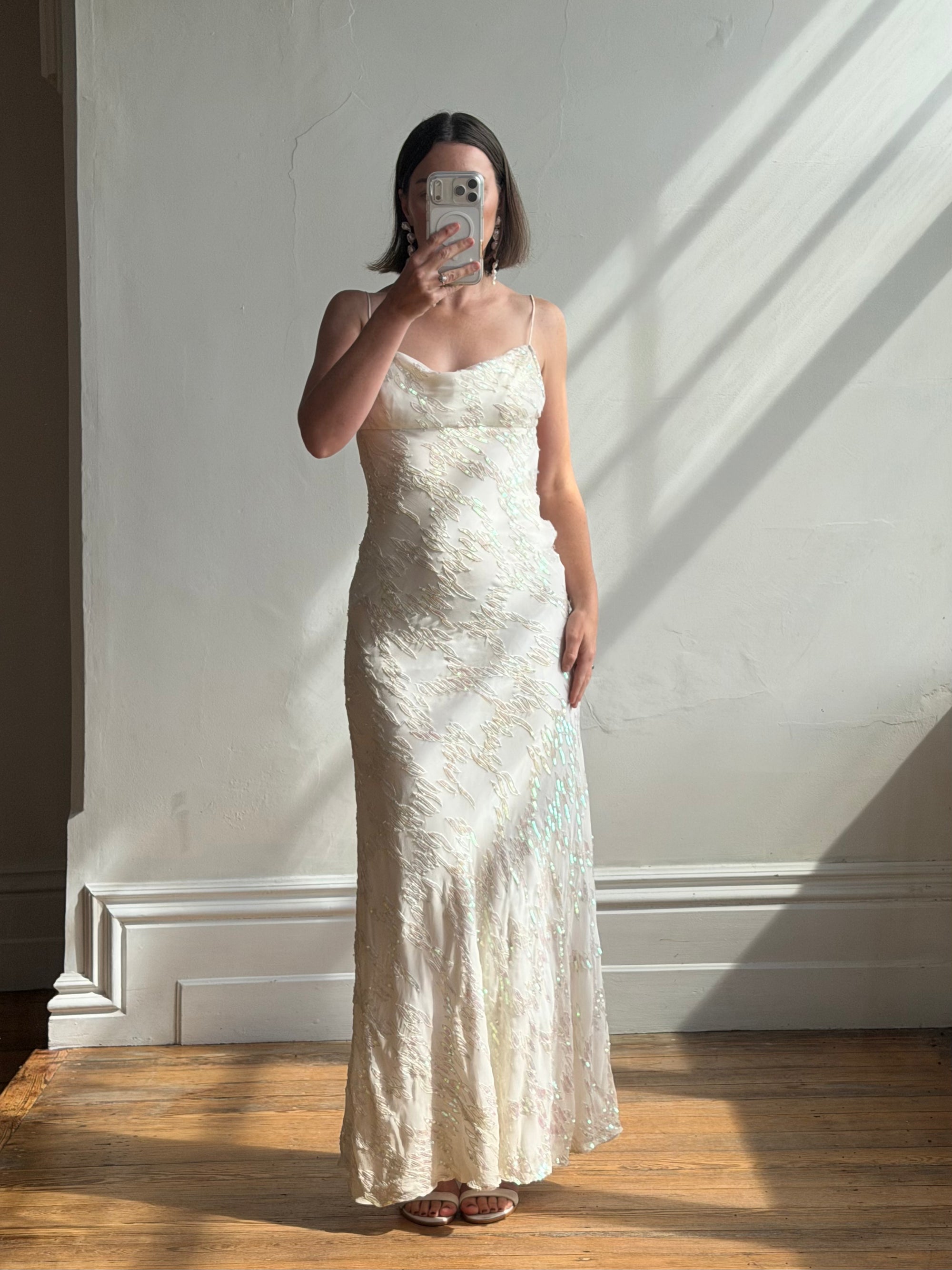 Vintage 90s Iridescent Sequin Bias Slip Dress