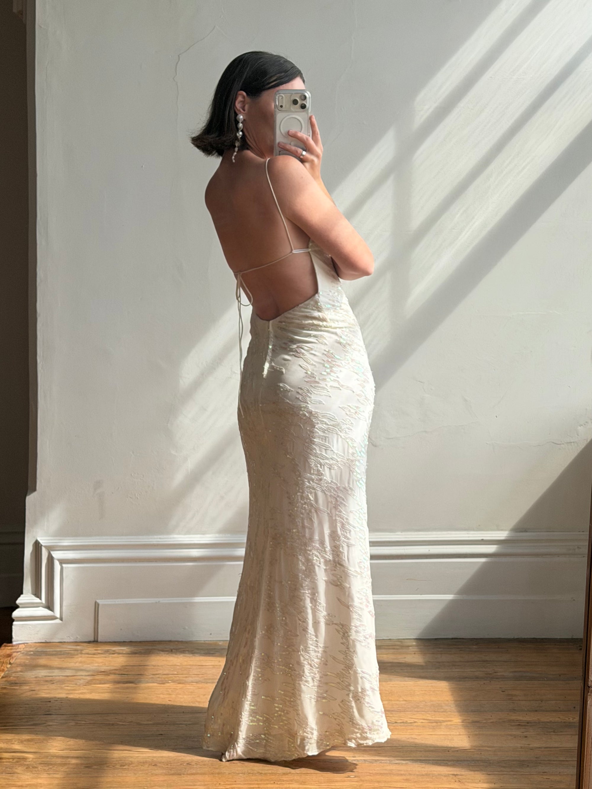 Vintage 90s Iridescent Sequin Bias Slip Dress