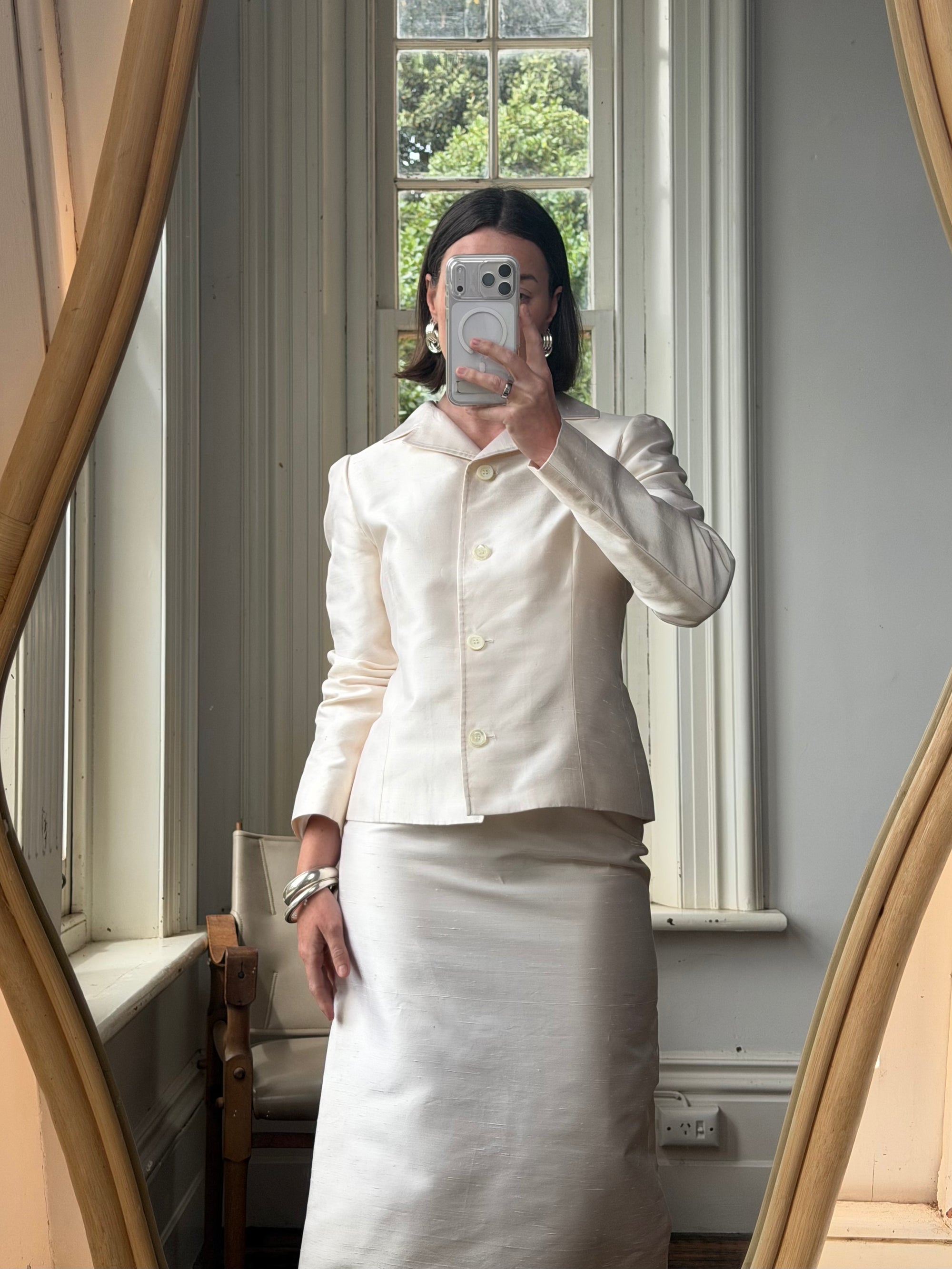 Vintage 90s Dolce &amp; Gabbana Ivory Silk Shantung Two-Piece Bridal Suit