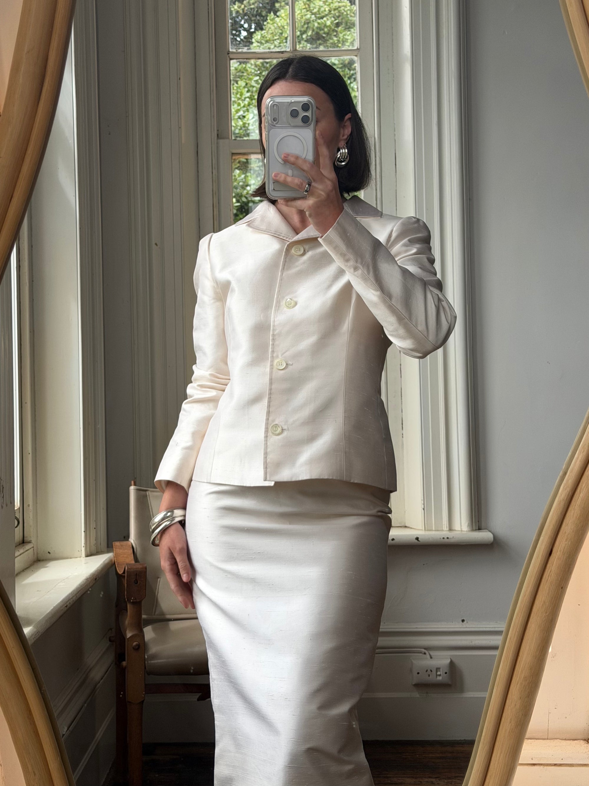 Vintage 90s Dolce &amp; Gabbana Ivory Silk Shantung Two-Piece Bridal Suit