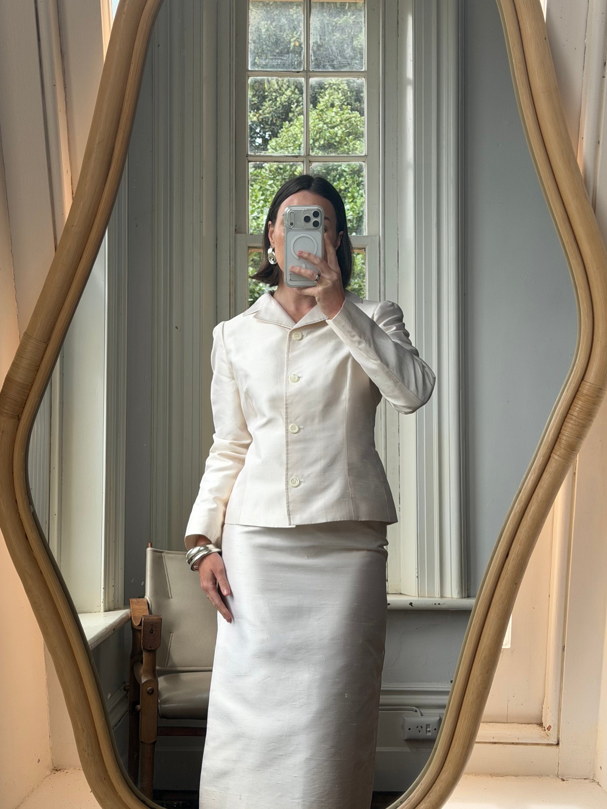 Vintage 90s Dolce &amp; Gabbana Ivory Silk Shantung Two-Piece Bridal Suit