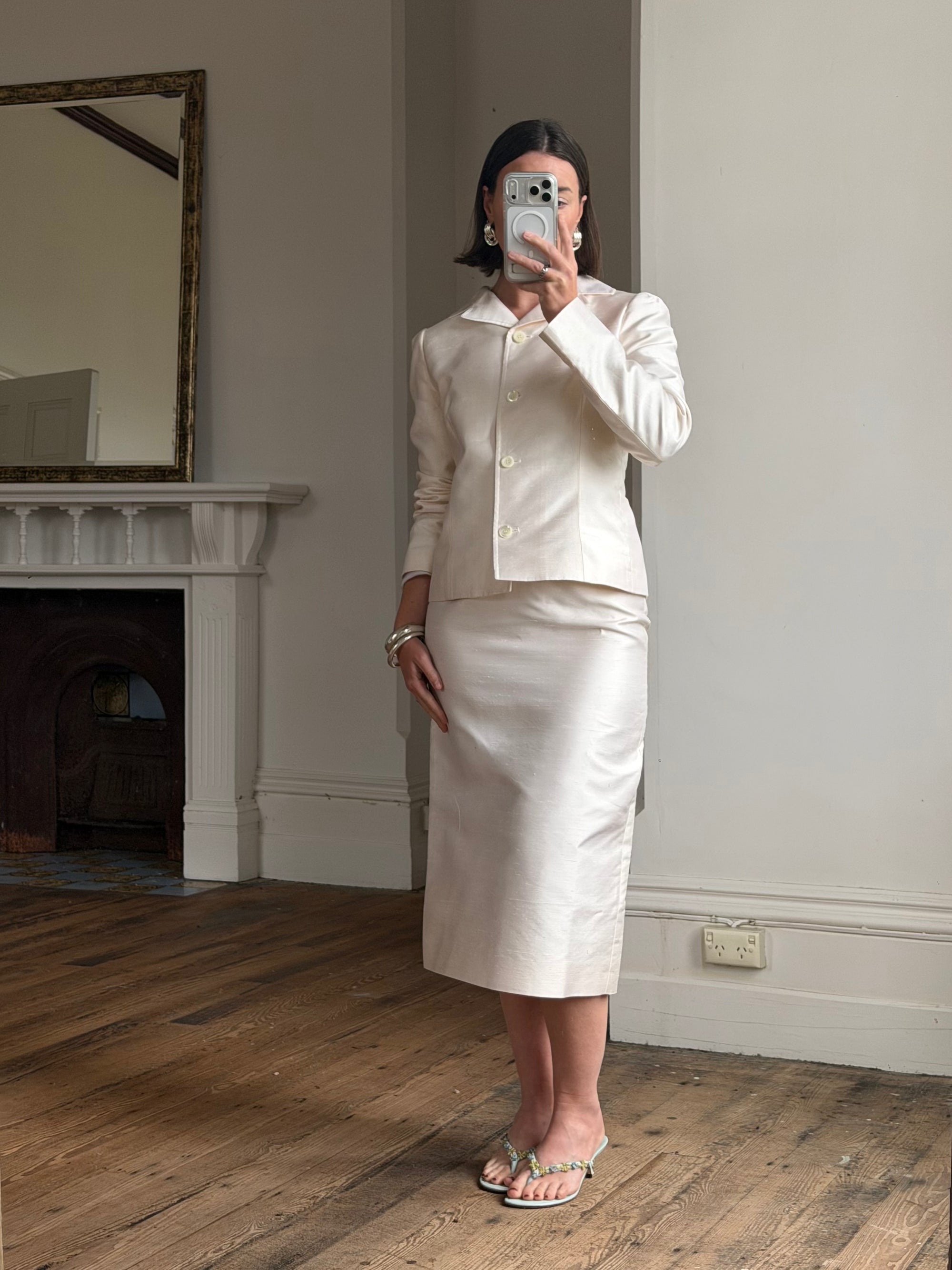 Vintage 90s Dolce &amp; Gabbana Ivory Silk Shantung Two-Piece Bridal Suit