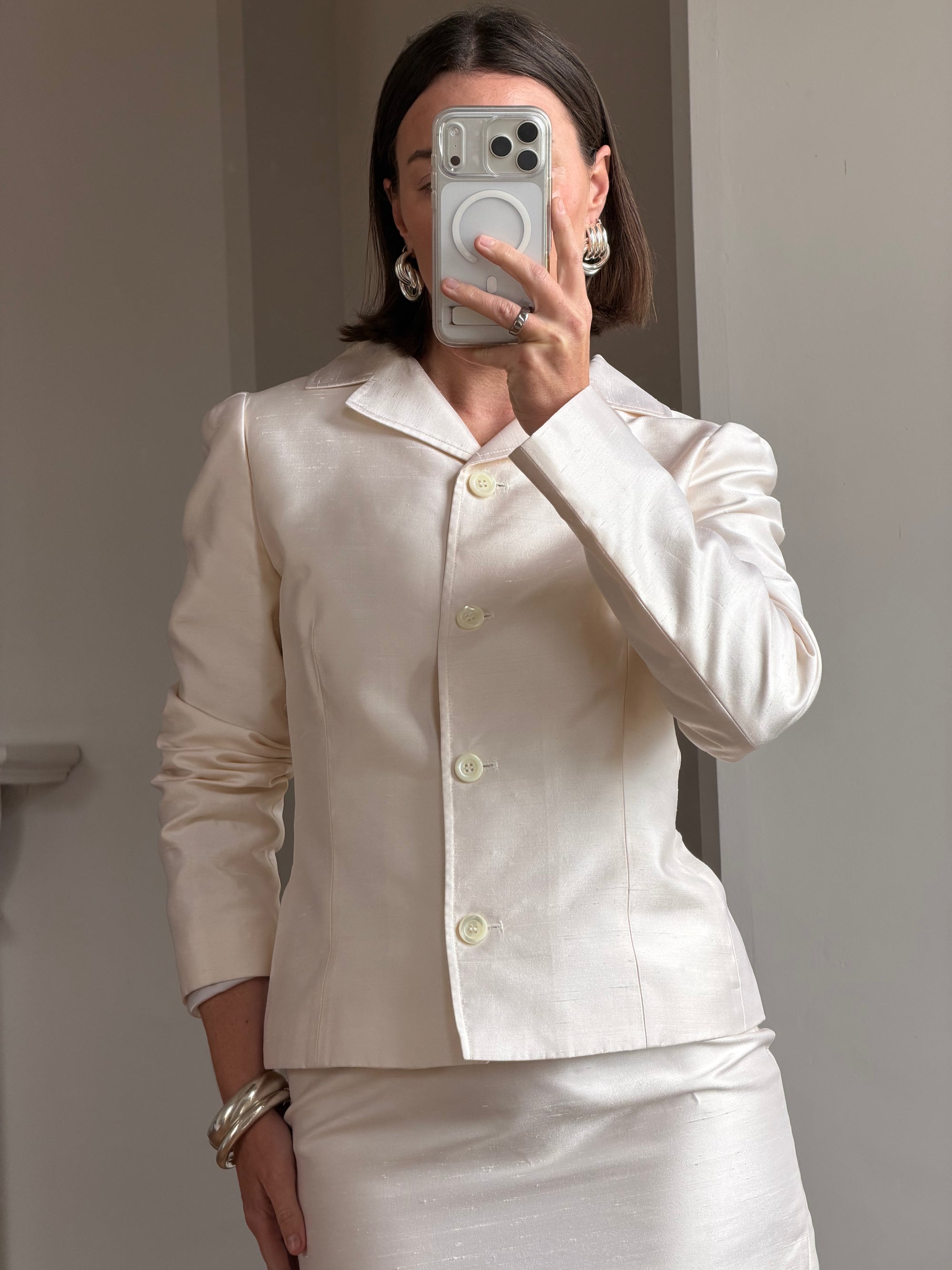 Vintage 90s Dolce &amp; Gabbana Ivory Silk Shantung Two-Piece Bridal Suit